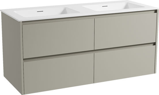Storke Seda meuble salle de bains suspendu 130 x 52 cm soie grise avec Mata double vasque en solid surface blanc mat