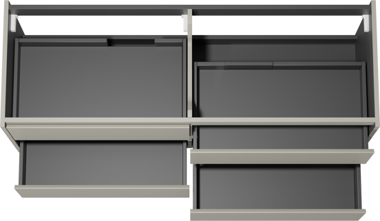 Storke Seda hängender Waschbeckenunterschrank: 150 x 52 cm, Seidengrau, 4 Schubladen