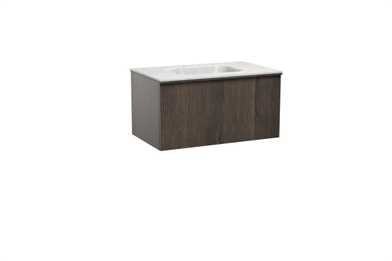 Balmani Forma zwevend badkamermeubel 90 x 55 cm gerookte eik met Tablo Arcato enkele wastafel in marmer carrara, Verticale symmetrische rechte ribbel