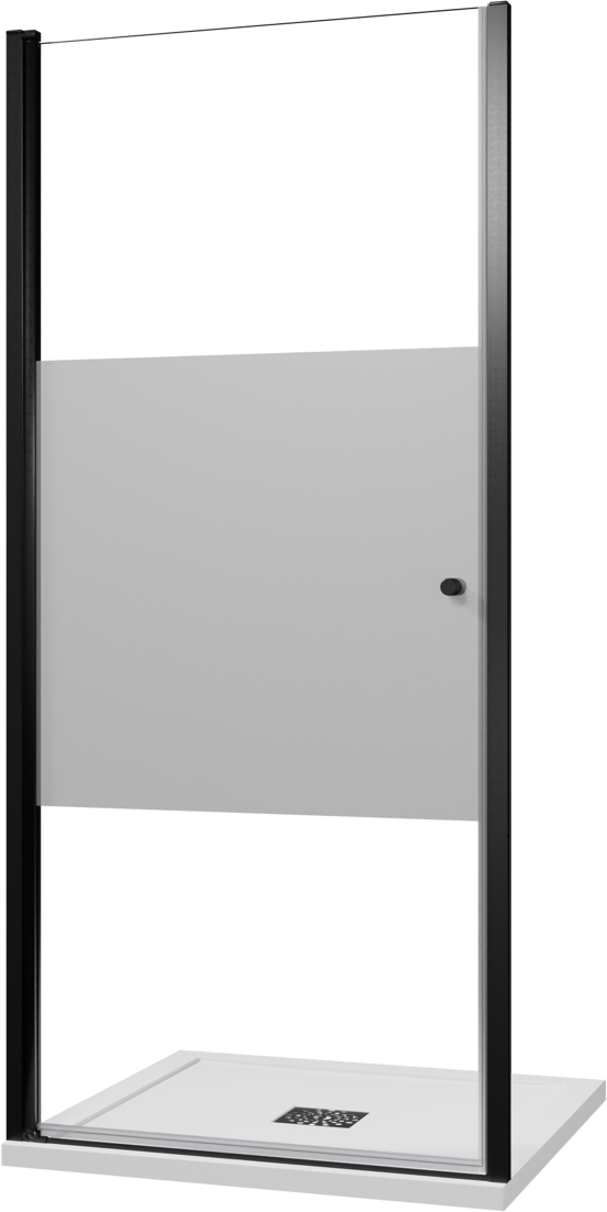 Luca Varess Kuresa douche draaideur 95 x 200 cm helder glas met matte strook mat zwart profiel