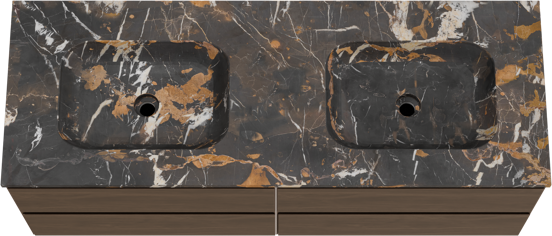 Balmani Mitra meuble salle de bains suspendu 150 x 55 cm noyer américain avec Tablo Arcato double vasque en marbre portoro gold