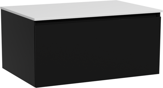 Storke Edge meuble salle de bains suspendu 75 x 52 cm noir mat avec Tavola tablette simple en solid surface blanc mat