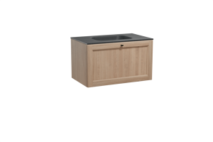 Balmani Lemon zwevend badkamermeubel 90 x 55 cm verweerde eik met Tablo Arcato enkele wastafel in graniet zwart