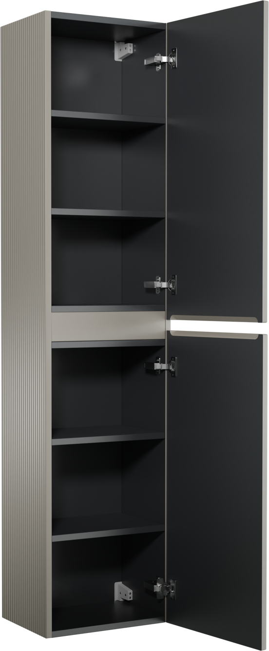 Storke Ribs Badhochschrank: Hängend, Seidengrau, 40 x 30 x 170 cm