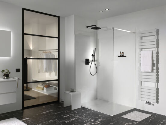 Balmani Modular douche à l'italienne 100 x 200 cm verre transparent profil blanc mat