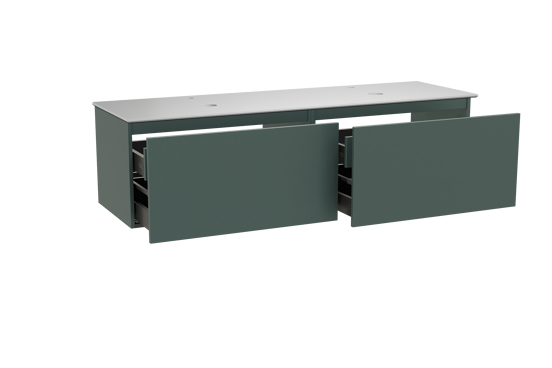 Balmani Sfera meuble salle de bains suspendu 180 x 55 cm forest avec Facetta tablette double en solid surface blanc mat