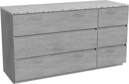 Storke Edge freistehendes Möbelstück Set: 150 x 52 cm, Beton dunkelgrau, mit Tavola Einzel- oder Doppel Waschtischplatte, Terrazzo in Weiß/Schwarz matt