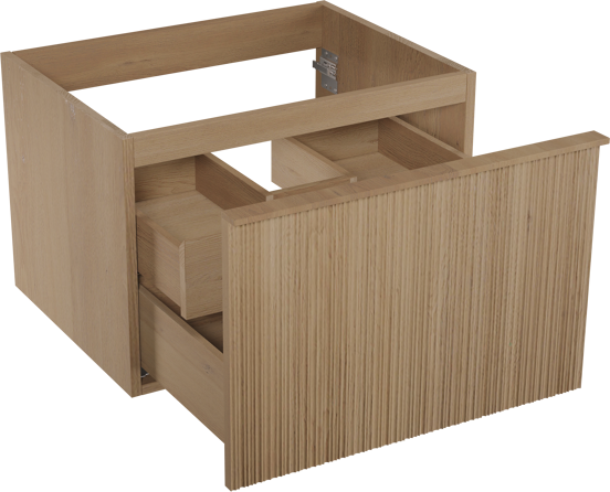 Balmani Forma meuble sous-vasque suspendu nervure asymétrique 67,5 x 55 cm chêne naturel 2 tiroirs