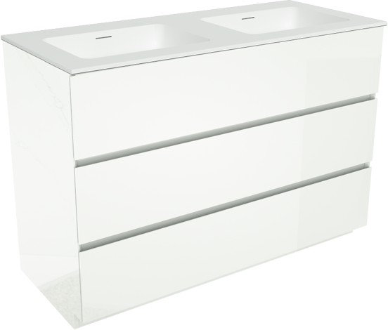 Storke Edge staand badkamermeubel 120 x 52 cm glanzend wit met Mata dubbele wastafel in solid surface mat wit