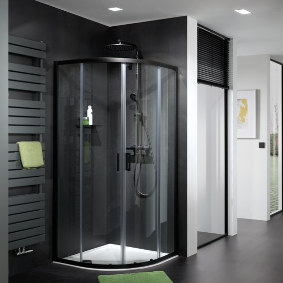 Luca Varess Vidor paroi de douche quart de rond 90 x 90 cm verre transparent profil noir mat