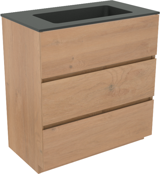 Storke Edge staand badkamermeubel 80 x 46 cm ruwe eik met Scuro enkele wastafel in kwarts mat zwart