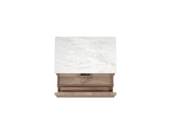 Balmani Forma hängendes Möbelstück Set: 90 x 55 cm, Amerikanischer Nussbaum, mit Stretto Einzel Waschtischplatte, Marmor, Carrara, Horizontale symmetrische gerade Rippe