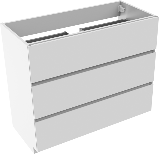 Storke Edge stehender Waschbeckenunterschrank: 100 x 46 cm, Weiß glänzend, 3 Schubladen
