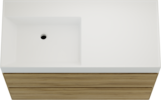 Balmani Mitra Compact zwevend badkamermeubel 100 x 46 cm ruwe eik met Argila asymmetrisch linkse wastafel in composietmarmer mat wit