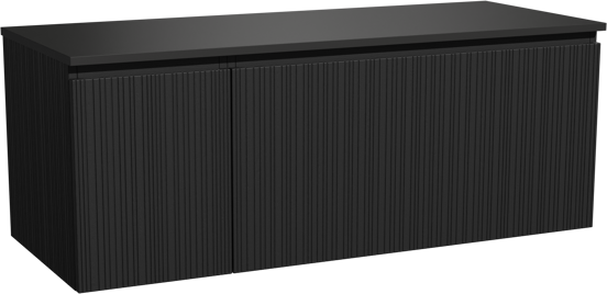 Storke Ribs meuble salle de bains suspendu 130 x 52 cm chêne noir avec Panton tablette simple ou double en mdf enduit de poudre noir mat, Nervure droite asymétrique verticale