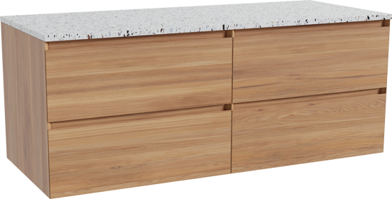 Balmani Mitra meuble salle de bains suspendu 135 x 55 cm teck avec Stretto tablette simple ou double en blanc/noir mat terrazzo