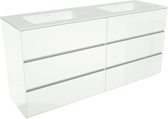 Storke Edge meuble salle de bains à poser 170 x 52 cm blanc brillant avec Mata double vasque en solid surface blanc mat