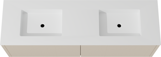 Balmani Eclips zwevend badkamermeubel 180 x 55 cm Sandbeige met Tablo Stretto dubbele wastafel in Solid Surface mat wit, Verticale symmetrische rechte ribbel