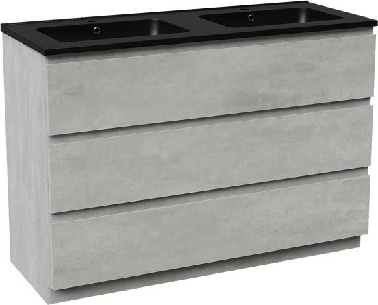 Linie Lado freistehendes Möbelstück Set: 120 x 46 cm, Beton dunkelgrau, mit Vano Doppelwaschtisch, Marmorkomposit Schwarz matt