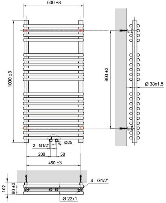 Vipera Alegria doppel Handtuchheizkörper 60 x 180 cm elektrische Heizung weiß glänzend Seiten- und Mittelanschluss 1.875W, inkl. Widerstand, nicht für Deutschland geeignet