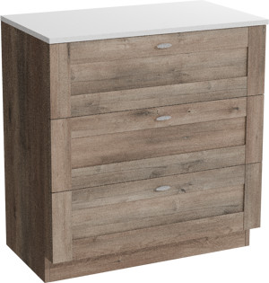 Linie Classo staand badkamermeubel 80 x 46 cm grijze eik met Lado enkel tablet in composietmarmer glanzend wit