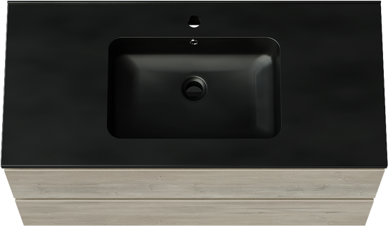 Linie Lado meuble salle de bains suspendu 100 x 46 cm chêne gris avec Vano plan simple en marbre composite noir mat