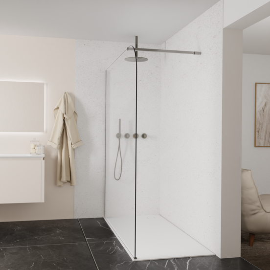 Balmani Modular douche à l'italienne: 180 x 200 cm, Verre transparent arrondi, Profil Brushed GunMetal