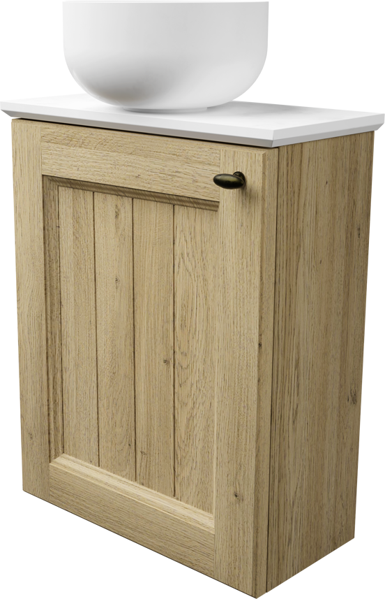 Balmani Lemon zwevend toiletmeubel 42 x 21 cm verweerd eiken met Facetta wastafelblad en Bowl waskom in matte Solid Surface