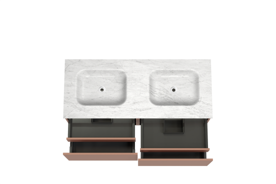 Balmani Sfera hängendes Möbelstück Set: 135 x 55 cm, Cotto, mit Tablo Arcato Doppelwaschtisch, Marmor Carrara