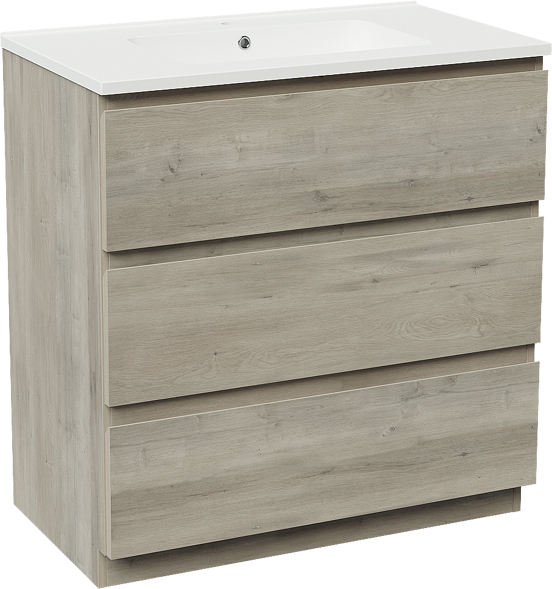 Linie Lado meuble salle de bains à poser 80 x 46 cm chêne gris avec Vano plan simple en marbre composite blanc mat