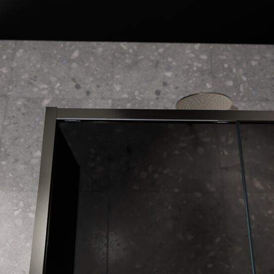 Balmani Senses Design Eckdusche: Schiebetür (Rechts) mit fixierte Seitenwand, 140 x 80 cm, Rauchglas, Profil Brushed GunMetal