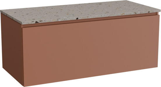 Balmani Sfera hängendes Möbelstück Set: 120 x 55 cm, Cotto, mit Stretto Einzel- oder Doppel Waschtischplatte, Terrazzo in Greige