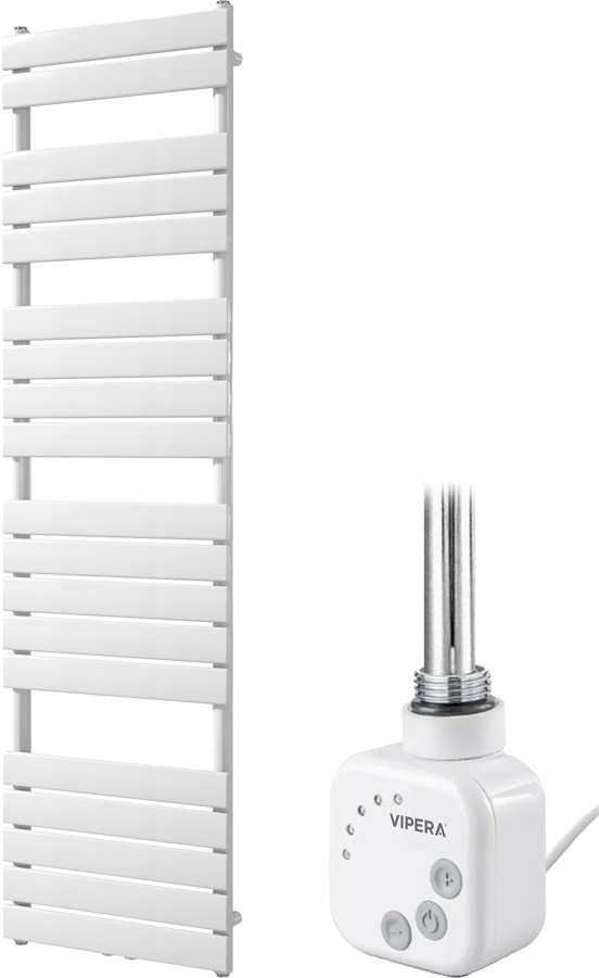 Vipera Vulcan enkele handdoekradiator 50 x 180 cm elektrische verwarming glanzend wit zij- en middenaansluiting 800W, weerstand inbegrepen