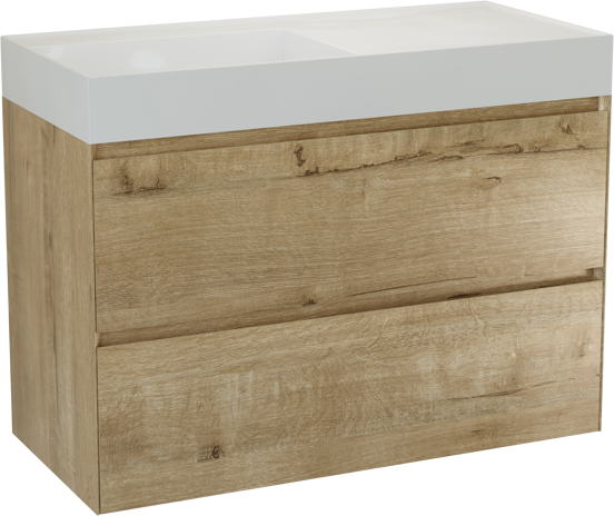 Balmani Mitra Compact meuble salle de bains suspendu 80 x 46 cm chêne brut avec Argila vasque asymétrique droite en marbre composite blanc brillant