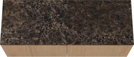 Balmani Eclips hängendes Möbelstück Set: 150 x 55 cm, Eiche Natur, mit Stretto Einzel- oder Doppel Waschtischplatte Marmor Dark Emperador, Vertikale symmetrische gerade Rippe