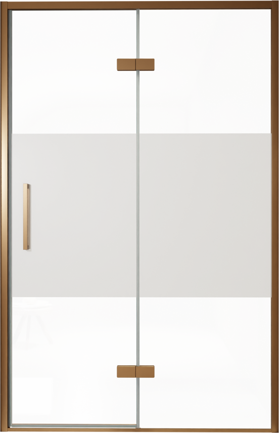 Balmani Senses Design douche draaideur rechts 140 cm x 210 cm Helder glas met matte strook, Brushed Rosegold profielen, met coating