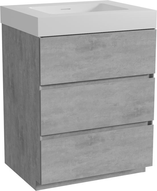 Storke Edge freistehendes Möbelstück Set: 65 x 52 cm, Beton dunkelgrau, mit Mata High Einzelwaschtisch, Solid Surface Weiß matt