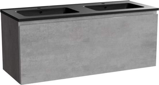 Linie Lado zwevend badmeubel 120 x 46 cm beton donkergrijs met Vano dubbele wastafel in composietmarmer mat zwart