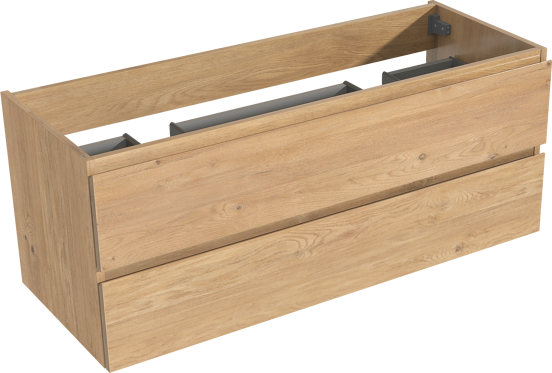 Storke Delta zwevend wastafelonderkast 120 x 48 cm natuur eik 2 lades 2 sifonuitsparingen