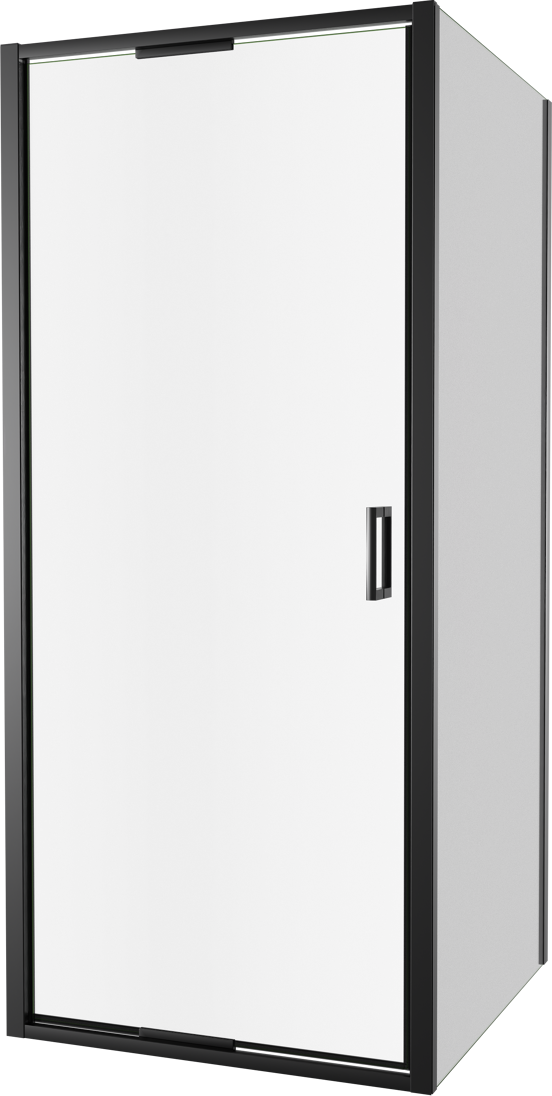 Luca Varess Vidor In Eckdusche: Drehtür und fixierte, Seitenwand, 90 x 90 cm, Klarglas, mattschwarzes Profil
