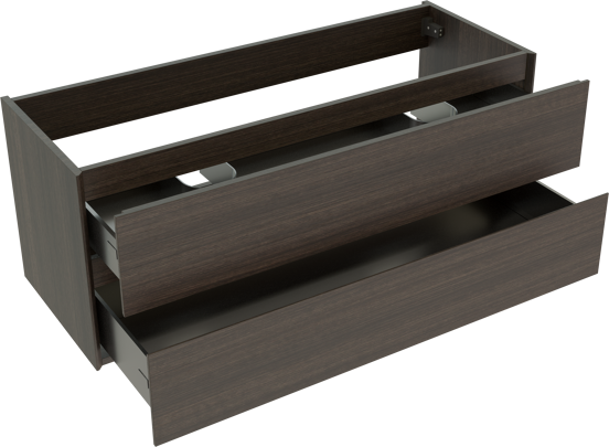 Storke Edge zwevende wastafelonderkast 120 x 46 cm donkere eiken 2 lades 2 sifonuitsparingen
