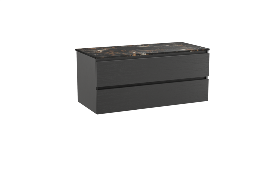 Balmani Lucida meuble salle de bains suspendu 120 x 55 cm chêne noir avec Stretto tablette simple en marbre portoro gold