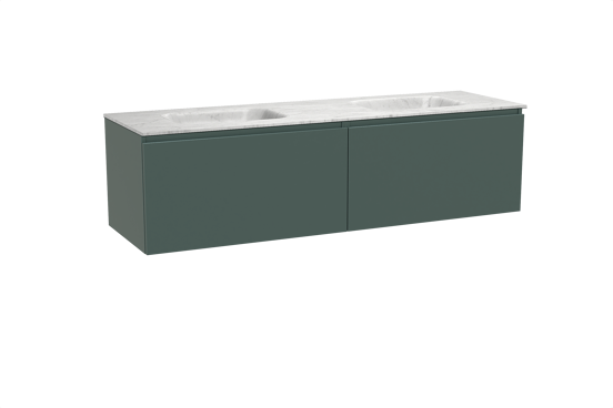 Balmani Sfera hängendes Möbelstück Set: 180 x 55 cm, Forest, mit Tablo Arcato Doppelwaschtisch, Marmor Carrara