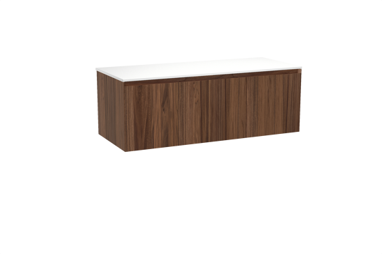 Balmani Idra hängendes Möbelstück Set: 135 x 55 cm, Nussbaum, mit Stretto Einzel- oder Doppel Waschtischplatte, Solid Surface Weiß matt