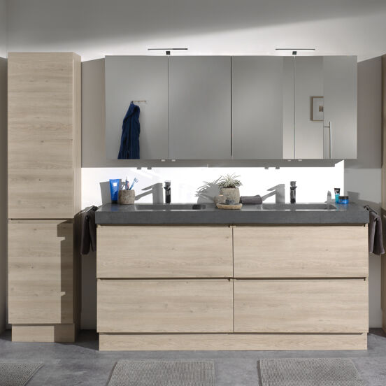 Balmani Lucida Spiegelschrank Bad: 90 x 72 cm, Eiche verwittert