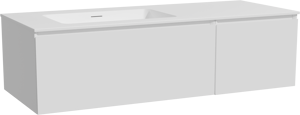 Storke Edge meuble salle de bains suspendu 130 x 52 cm blanc mat avec Mata plan vasque asymétrique à gauche en solid surface blanc mat