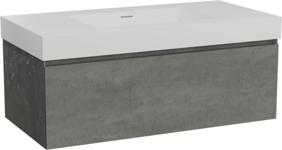 Storke Edge zwevend badkamermeubel 105 x 52 cm beton donkergrijs met Mata High enkele wastafel in solid surface mat wit
