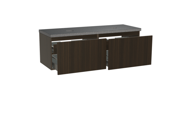 Balmani Sfera meuble salle de bains suspendu 150 x 55 cm eucalyptus avec Rock tablette double en granit noir