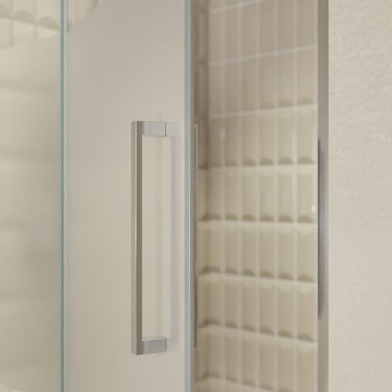 Balmani Senses Design douche draaideur links 120 cm x 210 cm Helder glas met matte strook, Chroom profielen, met coating