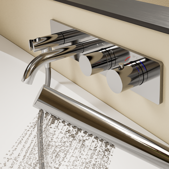 Blaufoss Round Thermostat Unterputz Badewannenarmatur: Chrom glänzend, Einbauelement inklusive, mit Brausekopf